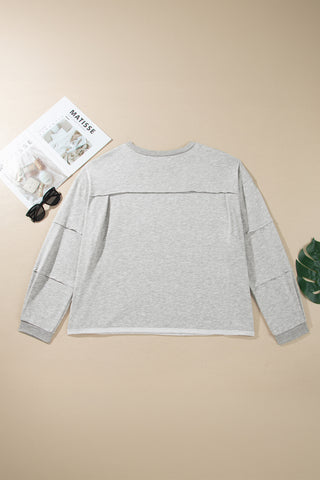 Light Grey Long Sleeve Patch Embroidery Tunic Plus Size Blouse