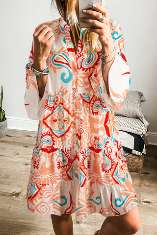 Sky Blue Tribal Bracelet Sleeve Buttoned Mini Dress