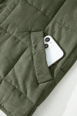 Green Zip-Up Pocket Quilted Jacket
