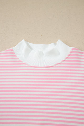 Green Stripe Oversize Mock Neck Sweatshirt and Shorts Set