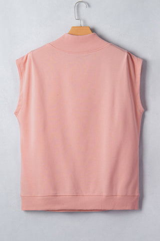 Racing Red Solid Color High Neck Cap Sleeve Loose Top