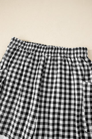 Black Gingham Lace Trim Shorts with Pouch Pockets