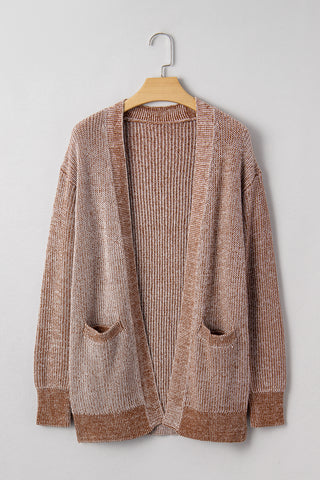 Straw Yellow Solid Open Knit Cardigan with Pockets