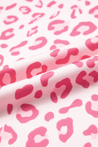 Pink Leopard Polka Dot Colorblock Trim Long Sleeve Top