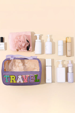 Parchment TRAVEL Chenille Letter Clear PVC Makeup Bag