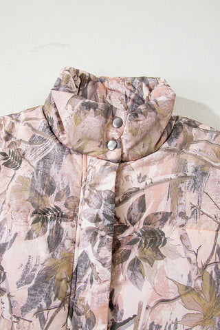 Brown Camo Leaf Print Winter Puffer Vest