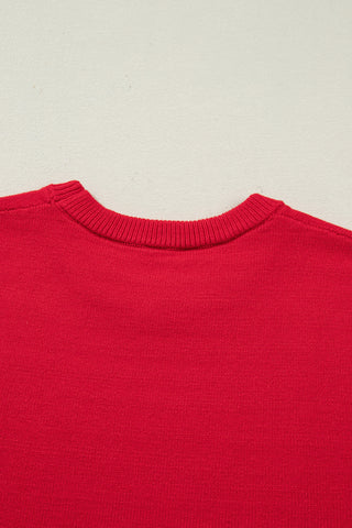 Fiery Red YEEHAW Embroidered Letter Loose Short Sleeve Sweater