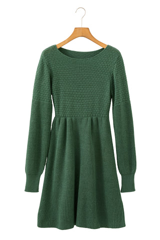 Mist Green Solid Lantern Sleeve Empire Waist Short Sweater Dress