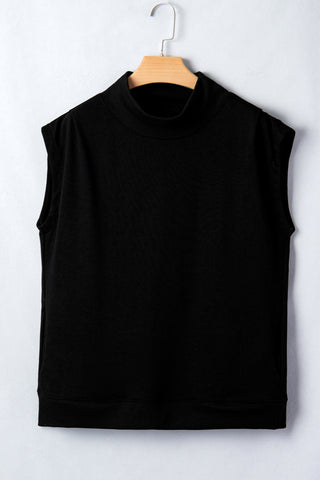 Racing Red Solid Color High Neck Cap Sleeve Loose Top