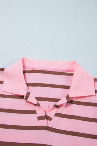 Pink Stripe Striped Long Sleeve Collar Shift Top