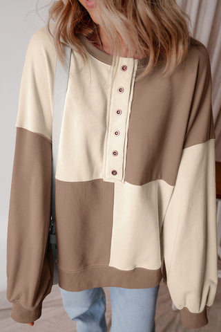 Color black Colorblock Henley High Low Oversize Sweatshirt