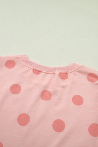 Pink Ribbed Trim Polka Dot Print Tank Split Mini Skort 2pcs Set