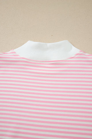 Green Stripe Oversize Mock Neck Sweatshirt and Shorts Set
