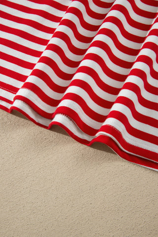 Red Stripe Colorblock Trim Polo Collar Drawstring Elastic Waist Band Casual 2pcs Outfit