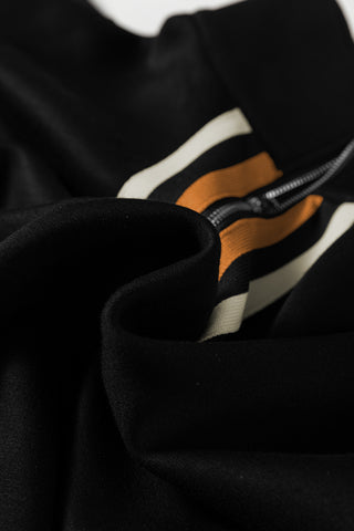 Black Striped Patchwork Quarter Zip Pullover Loose Pant Set