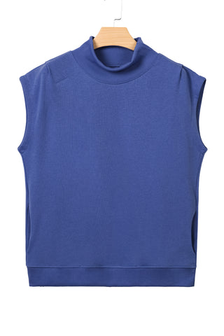 Racing Red Solid Color High Neck Cap Sleeve Loose Top