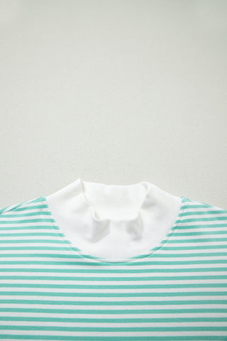 Green Stripe Oversize Mock Neck Sweatshirt and Shorts Set