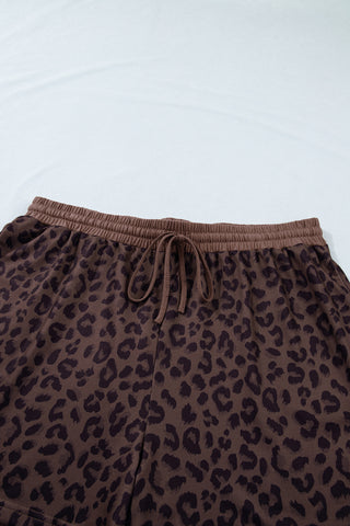 Brown Plus Size Leopard Short Set