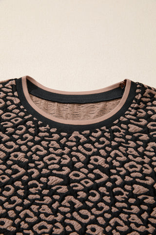 Black Leopard Print Bubble Sleeve Shift Mini Dress