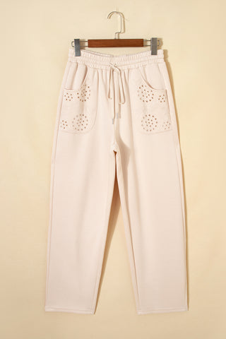 Jet Stream Embroidered Patched Pockets Drawstring Pants