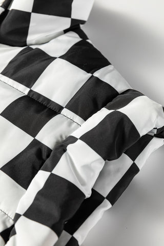 Brown Double Checked Stand Collar Cropped Puffer Vest