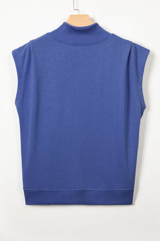 Racing Red Solid Color High Neck Cap Sleeve Loose Top