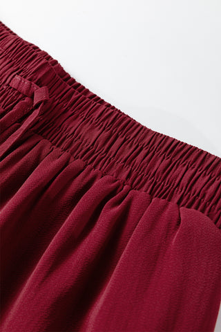 Fiery Red Black Frill Tiered Drawstring Waist Maxi Skirt