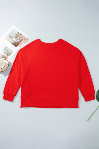 Fiery Red Patch Embroidery Star Colorblock Plus Size Sweatshirt
