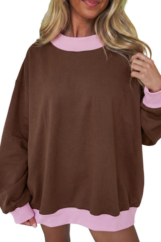 Grapefruit Orange Colorblock Trim Crewneck Long Sleeve Pullover Sweatshirt