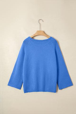 White Solid Color Knit Loose Bracelet Sleeve Dolman Sweater