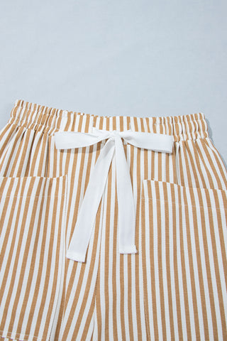 Apricot Stripe Ribbon Drawstring Waist Full-Length Shift Pant