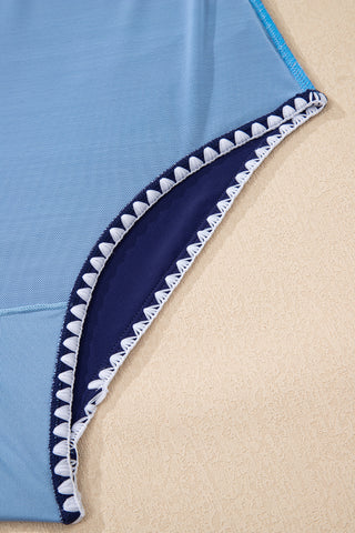 Beau Blue Ric Rac Trim Contrasted Patchwork Cutout One Piece Swimsuit