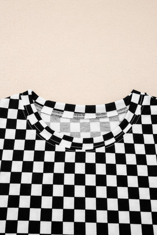 Black Checkered Print Half Sleeve Tee 2pcs Lounge Pant Set
