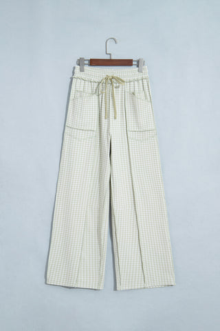 Red Plaid Contrast Trim Drawstring Elastic Waist Shift Pants