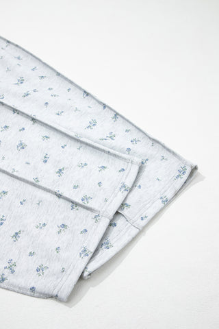 Gray Floral Print Elastic Waist Regular Fit Pants