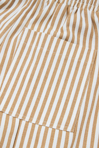 Apricot Stripe Ribbon Drawstring Waist Full-Length Shift Pant