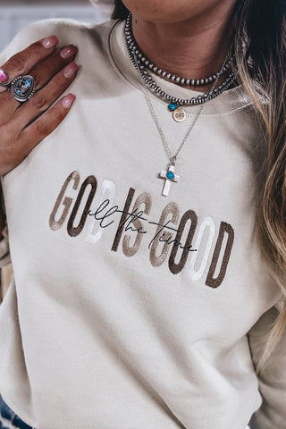 Jet Stream GOD IS GOOD Western Embroidered Letter Crewneck Pullover Sweatshirt