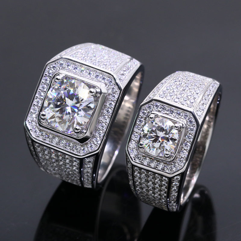 Men's Engagement Rings 3 Carats Moissanite Diamond Silver
