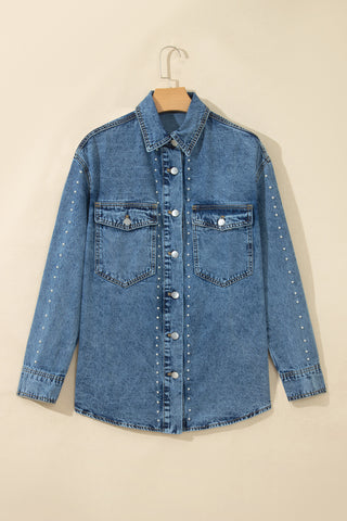 Sail Blue Rivet Embellished Western Style Regular Fit Long Sleeve Denim Jacket
