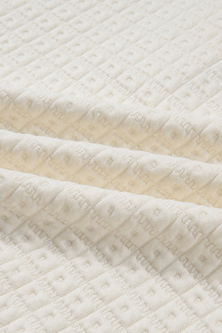 Beige Pineapple Textured Half Button Collared Sweatshirt