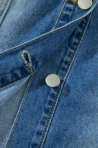 Blue Ruffle Hem Raw Edge Half Sleeve Western Denim Jacket