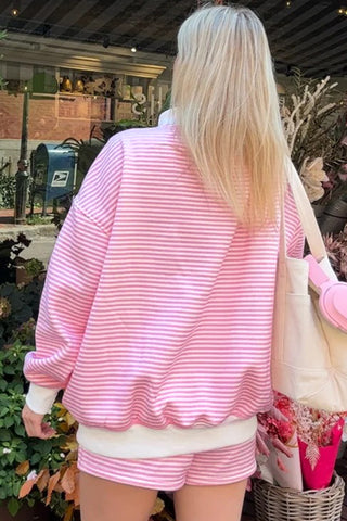 Green Stripe Oversize Mock Neck Sweatshirt and Shorts Set