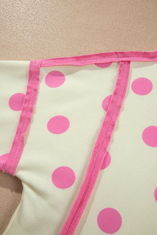 White Polka Dot Contrast Patchwork Round Neck Baggy Sweatshirt