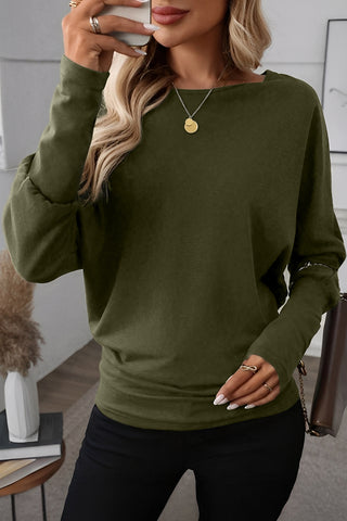 Four Leaf Clover Solid Color Extended Cuffs Long Sleeve Top