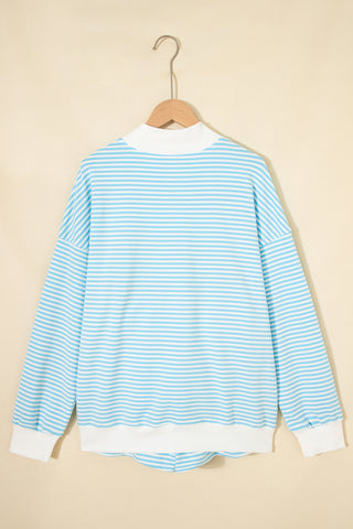 Green Stripe Oversize Mock Neck Sweatshirt and Shorts Set