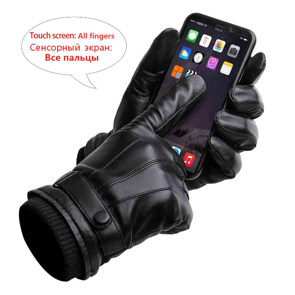BISON DENIM Men Genuine Sheepskin Leather Gloves