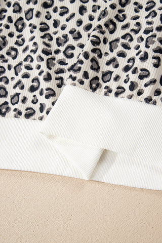 Brown Leopard Print Quarter Zip Corduroy Sweatshirt