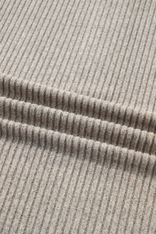 Simply Taupe Plus Size Ribbed Knit Kangaroo Pocket Henley Long Sleeve Top