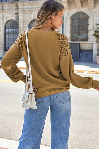 Chestnut Lace Long Sleeve Textured Pullover