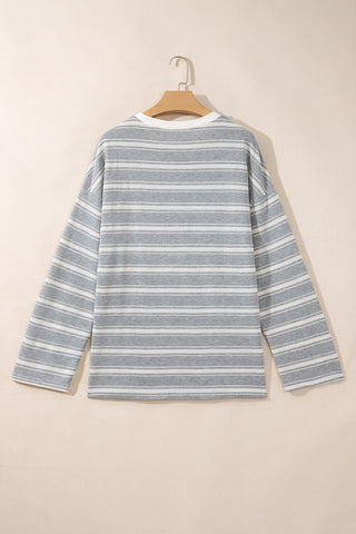 Gray Stripe Long Sleeve Round Neck Tunic Top